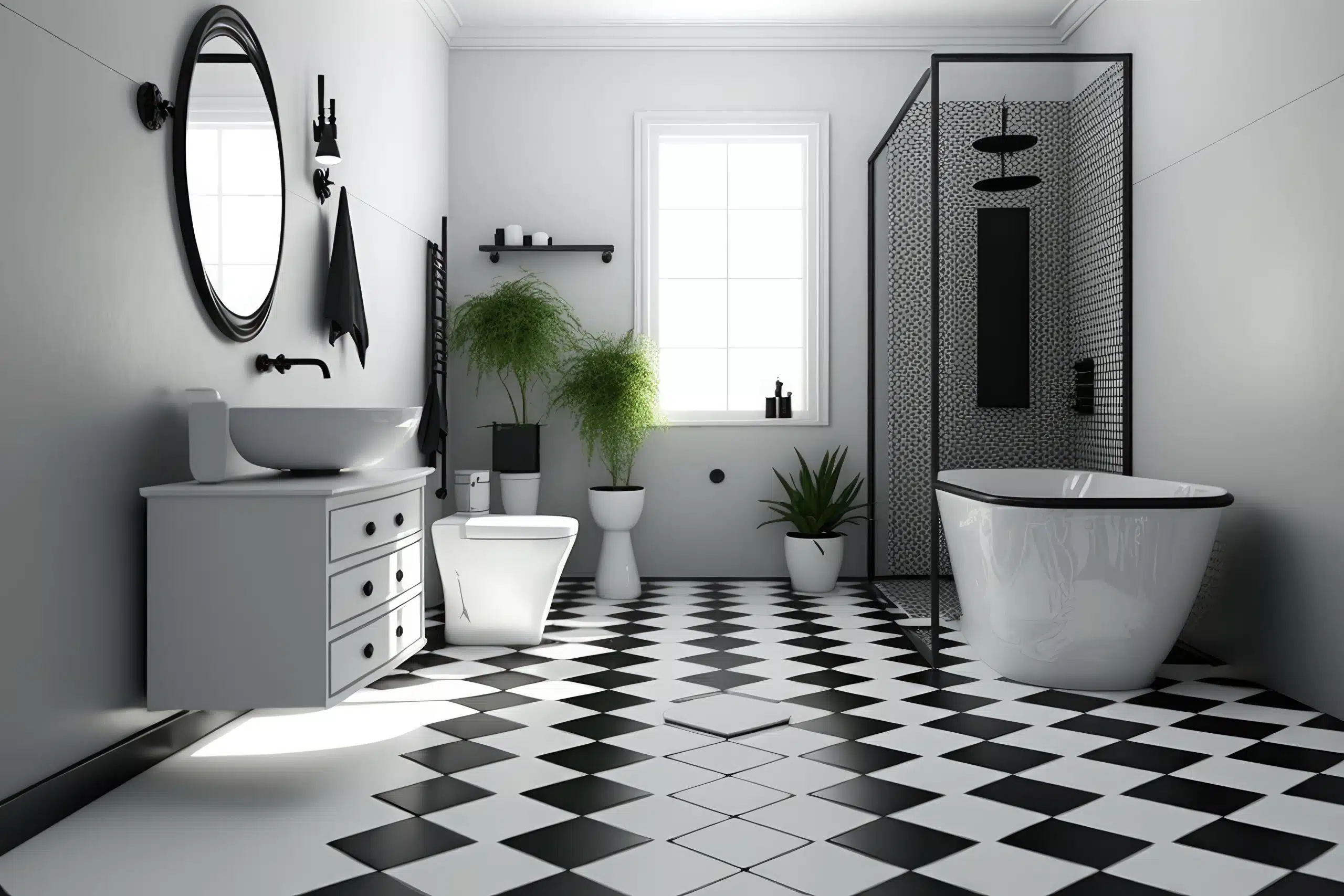 black and white tile bathroom