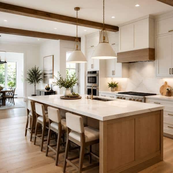 Remodeled kitchen with white shaker cabinets, quartz countertops, and a center island in a Fairfax home